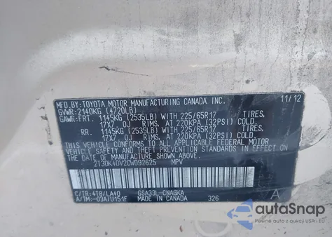 2012 Toyota Rav4 Limited V6 from USA, damaged, VIN 2T3DK4DV2CW092625